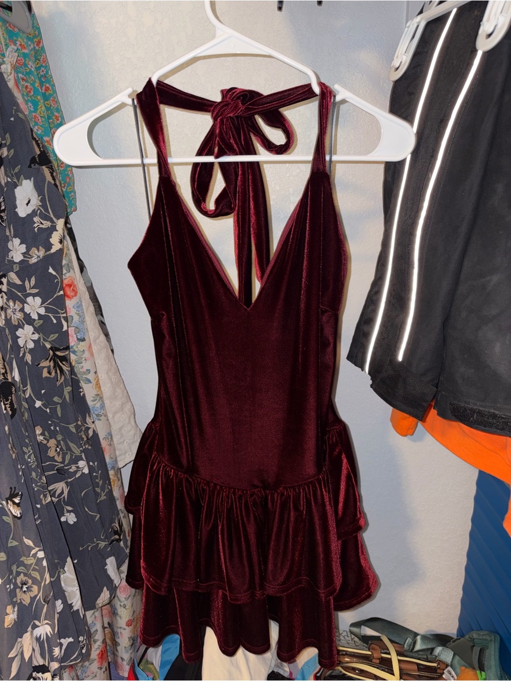 Lovely Day Burgundy Velvet Tie-Back Mini Dress